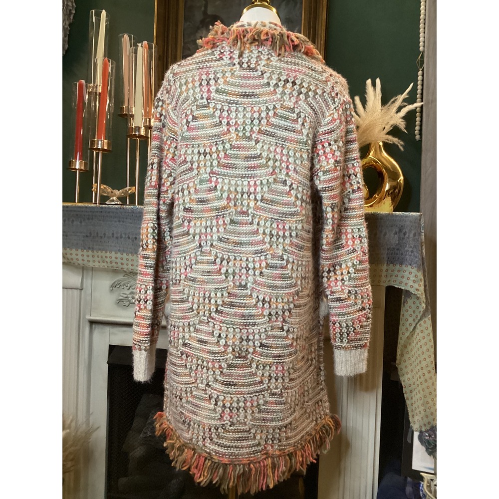 Kloth & Clover Multi Color Shaggy Fringe Longline Cardigan Sweater SM - Picture 4 of 6